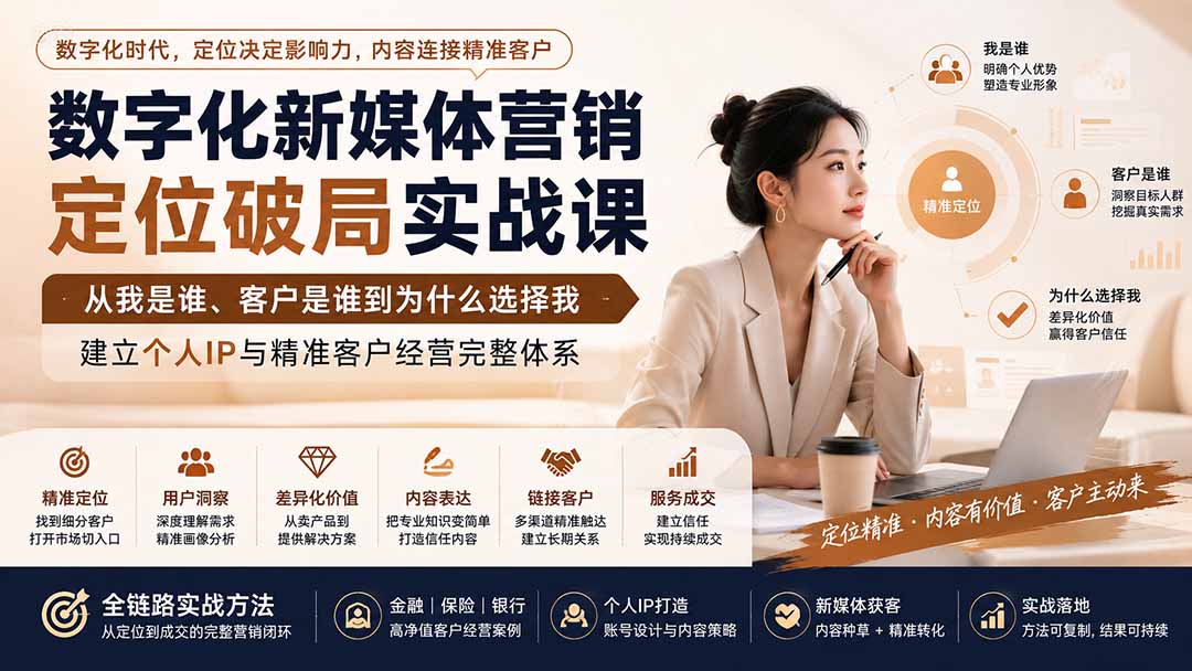 数字化新媒体营销定位破局实战课：从我是谁、客户是谁到为什么选择我，建立个人IP与精准客户经营完整体系-超级会员网