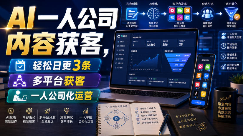 AI一人公司内容获客，轻松日更3条，多平台获客，一人公司化运营(更新0827)-超级会员网