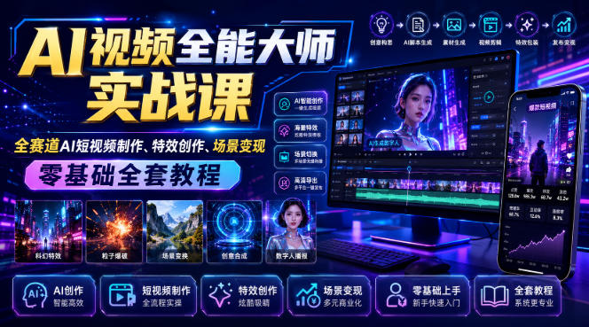 AI视频全能大师实战课｜全赛道AI短视频制作、特效创作、场景变现零基础全套教程-超级会员网
