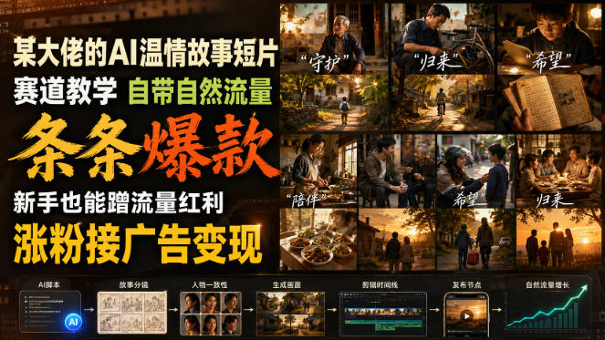 某大佬的AI温情故事短片赛道教学，自带自然流量，条条爆款，新手也能蹭流量红利，涨粉接广告变现-超级会员网