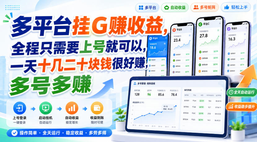 多平台挂G賺收益，全程只需要上号就可以，一天十几二十块钱很好賺，多号多賺【揭秘】-超级会员网