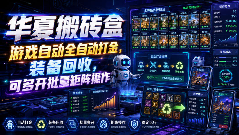 华夏搬砖盒，游戏自动全自动打金，装备回收，可多开批量矩阵操作-超级会员网