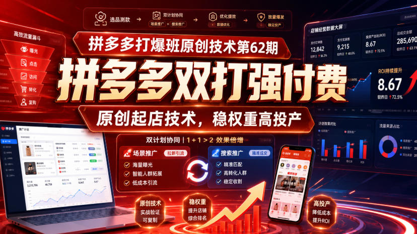拼多多打爆班原创技术第62期，拼多多双打强付费，原创起店技术，稳权重高投产-超级会员网