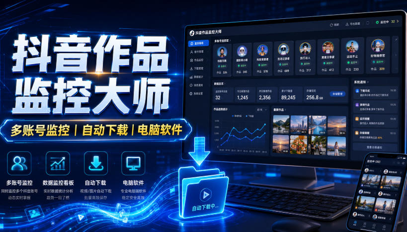 抖音作品监控大师，多账号监控丨自动下载丨电脑软件-超级会员网