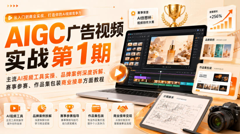 AIGC广告视频实战第1期，主流AI视频工具实操、品牌案例深度拆解、赛事参赛、作品集包装商业接单方面教程-超级会员网
