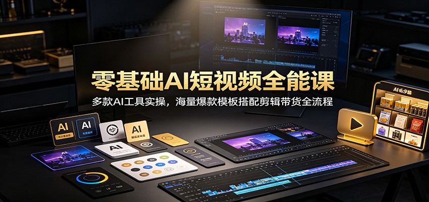 零基础AI短视频全能课：多款AI工具实操，海量爆款模板搭配剪辑带货全流程-超级会员网