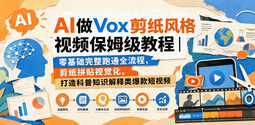 AI做Vox剪纸风格视频保姆级教程｜零基础完整跑通全流程，剪纸拼贴视觉化，打造科普知识解释类爆款短视频-超级会员网