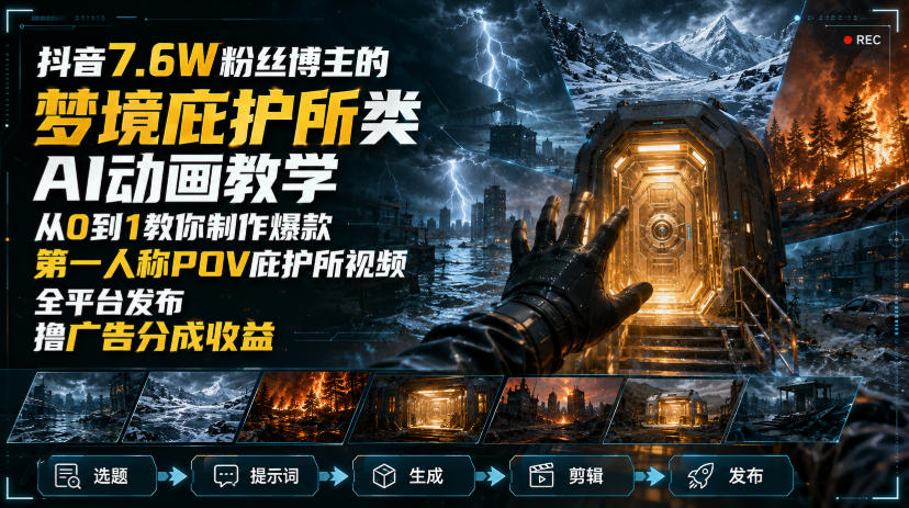 抖音7.6W粉丝博主的梦境庇护所类AI动画教学，从0到1教你制作爆款第一人称POV庇护所视频，全平台发布撸广告分成收益-超级会员网
