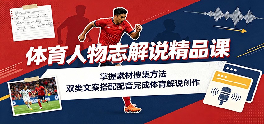 体育人物志解说精品课：掌握素材搜集方法，双类文案搭配配音完成体育解说创作-超级会员网