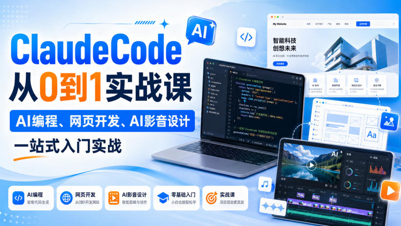 ClaudeCode从0到1实战课，AI编程、网页开发、AI影音设计一站式入门实战-超级会员网