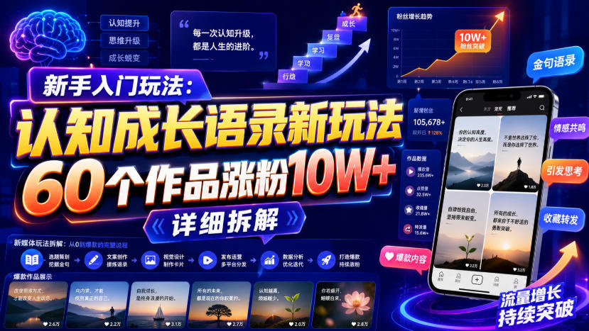 新手入门玩法：认知成长语录新玩法，60个作品涨粉10W+，详细拆解-超级会员网