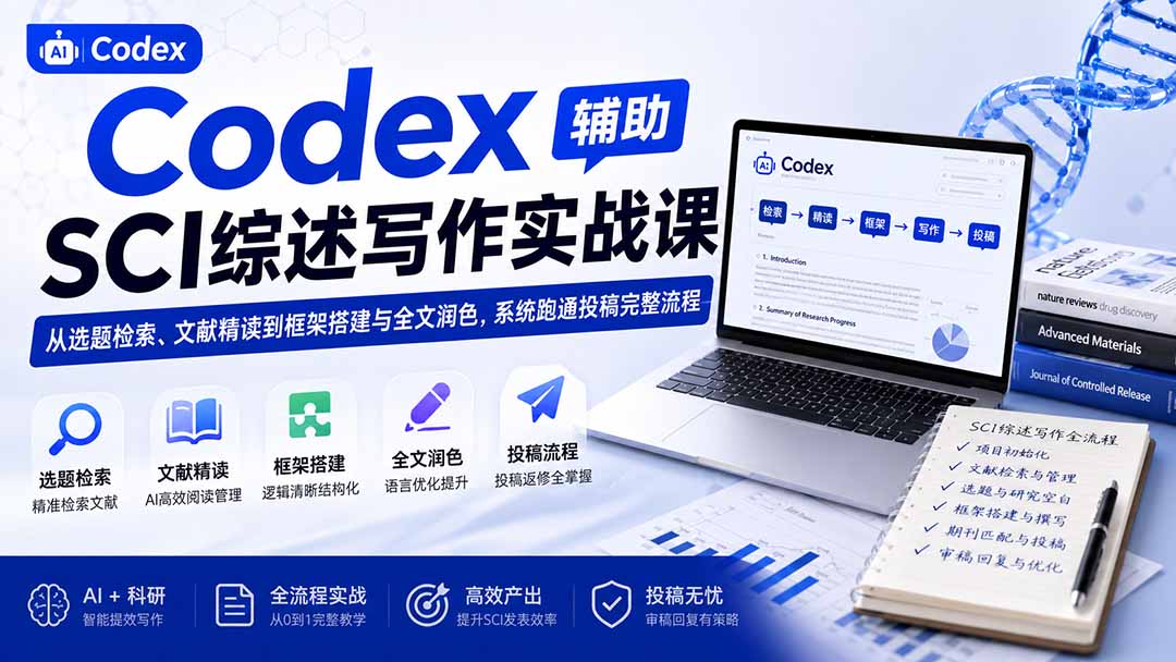 Codex辅助SCI综述写作实战课——从选题检索、文献精读到框架搭建与全文润色，系统跑通投稿完整流程-超级会员网