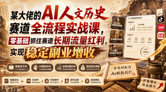 某大佬的AI人文历史赛道全流程实战课，零基础抓住赛道长期流量红利，实现稳定副业增收-超级会员网