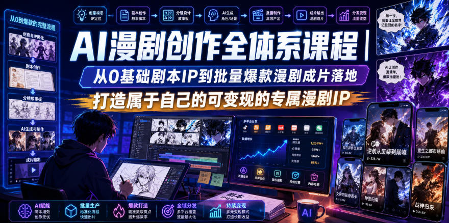 AI漫剧创作全体系课程｜从0基础剧本IP到批量爆款漫剧成片落地，打造属于自己的可变现的专属漫剧IP-超级会员网