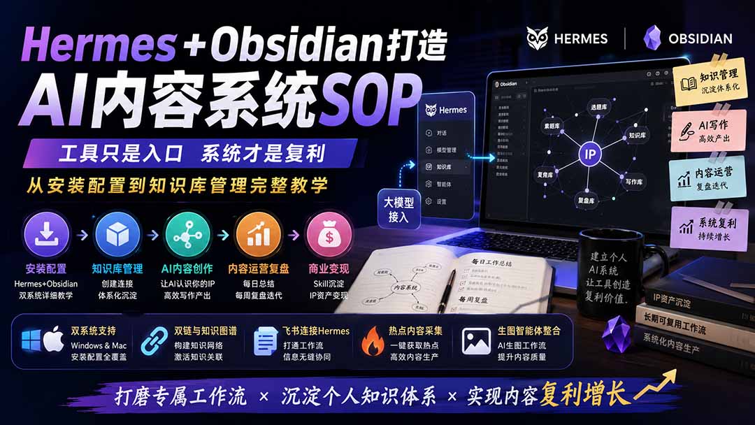 Hermes+Obsidian打造AI内容系统SOP；工具只是入口系统才是复利，从安装配置到知识库管理完整教学-超级会员网