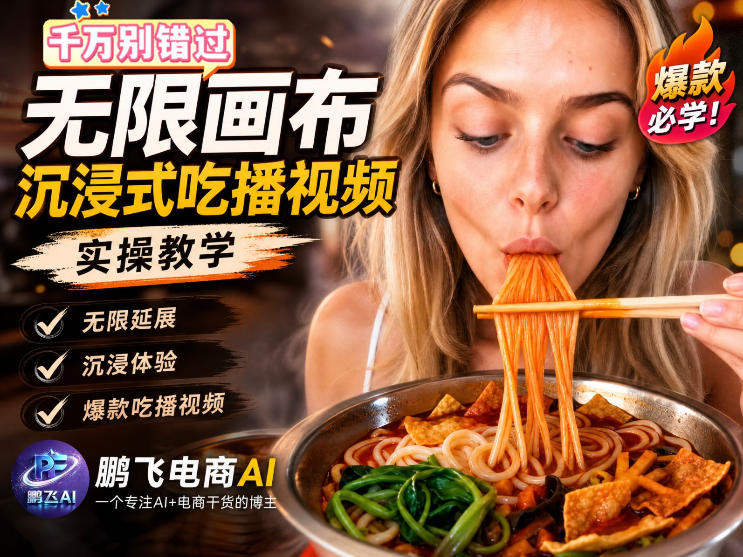 保姆级教程｜用AI无线画布做沉浸式吃播，3步直接出片，无线画布工作流，操作简单好上手-超级会员网
