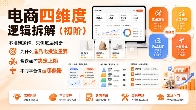 电商四维度逻辑拆解(初阶)不堆砌操作，只讲底层判断——为什么选品比投流重要、货盘如何决定上限、不同平台该走哪条路-超级会员网