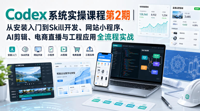 Codex系统实操课程第2期｜从安装入门到Skill开发、网站小程序、AI剪辑、电商直播与工程应用全流程实战-超级会员网