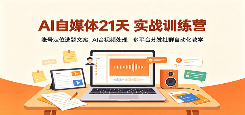 AI自媒体21天实战训练营：账号定位选题文案，AI音视频处理，多平台分发社群自动化教学-超级会员网