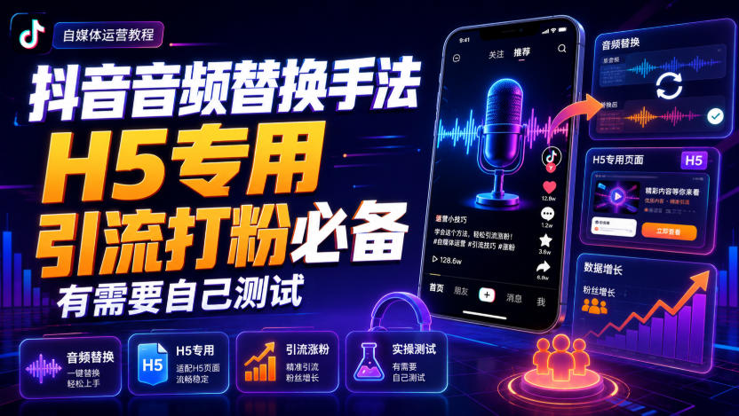 抖音音频替换手法H5专用，引流打粉必备，有需要自己测试-超级会员网