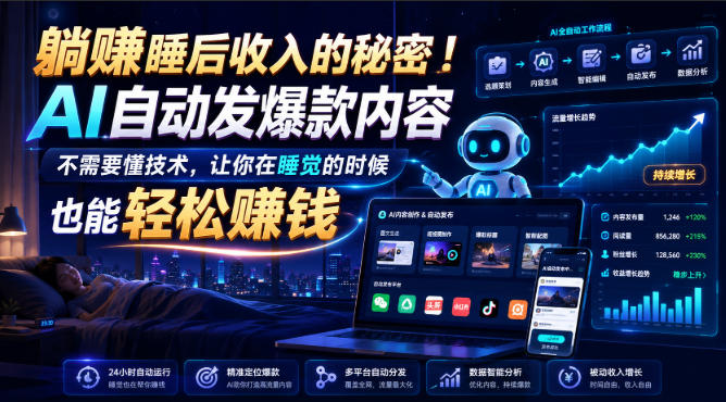 躺賺睡后收入的秘密！AI自动发爆款内容，不需要懂技术，让你在睡觉的时候也能轻松賺钱【原创双语字幕】-超级会员网