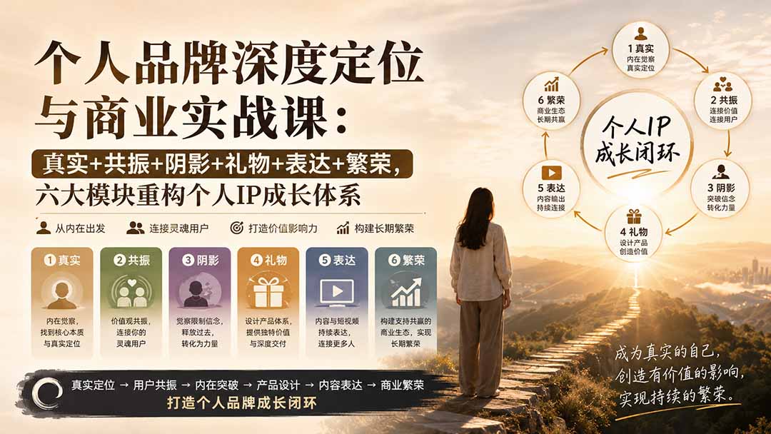 个人品牌深度定位与商业实战课：真实+共振+阴影+礼物+表达+繁荣，六大模块重构个人IP成长体系-超级会员网