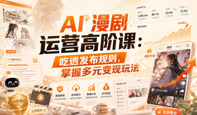 AI漫剧运营高阶课：吃透发布规则，掌握多元变现玩法-超级会员网