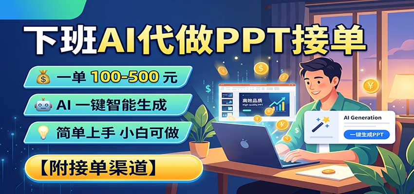 下班AI代做PPT接单，一单100-500，AI一键生成，小白也能做，附接单渠道-超级会员网