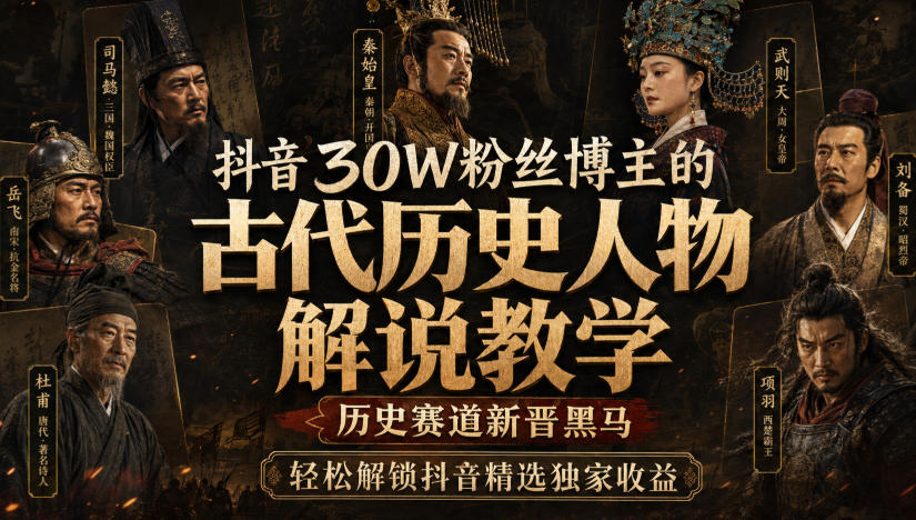 抖音30W粉丝博主的古代历史人物解说教学，历史赛道新晋黑马，轻松解锁抖音精选独家收益-超级会员网
