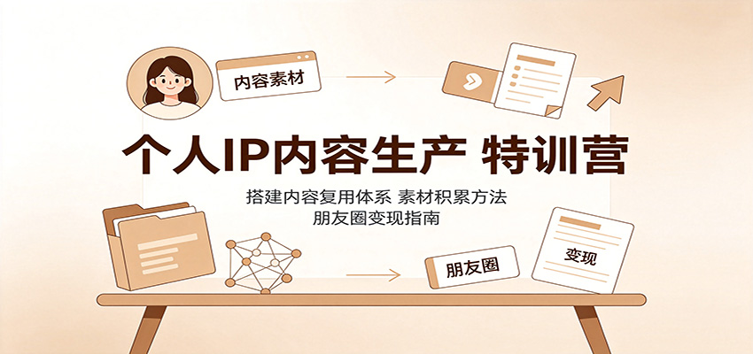 个人IP内容生产特训营：搭建内容复用体系，素材积累方法，朋友圈变现指南-超级会员网
