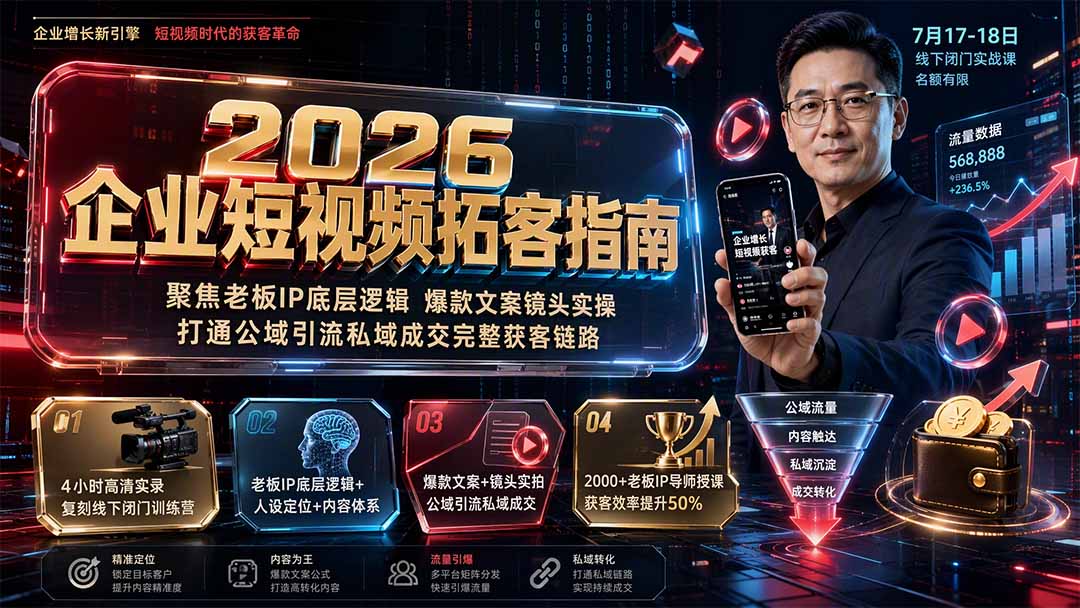 2026企业短视频拓客指南：聚焦老板IP底层逻辑，爆款文案镜头实操，打通公域引流私域成交完整获客链路-超级会员网