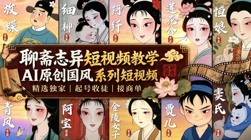 聊斋志异短视频教学，AI原创国风系列短视频，精选独家丨起号收徒丨接商单(更新0818)-超级会员网