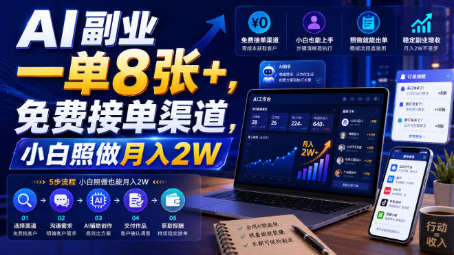 AI副业一单8张+，免费接单渠道，小白照做月入2W【揭秘】-超级会员网