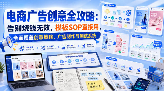 电商广告创意全攻略：告别烧钱无效，模板SOP直接用，全面覆盖创意策略、广告制作与测试系统【原创双语字幕】-超级会员网