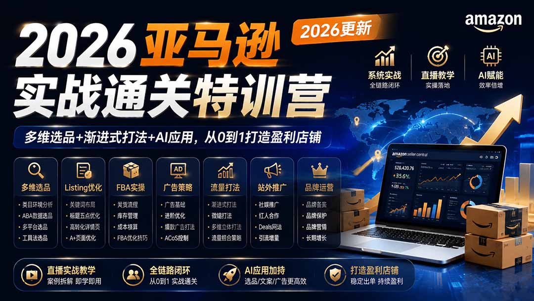 2026亚马逊实战通关特训营-2026更新，多维选品+渐进式打法+AI应用，从0到1打造盈利店铺-超级会员网