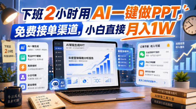 下班2小时用AI一键做PPT，免费接单渠道，小白直接月入1W【揭秘】-超级会员网