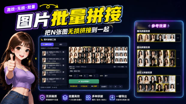 图片批量拼接，把N张图无损拼接到一起，支持横向、竖向、自定义等功能-超级会员网