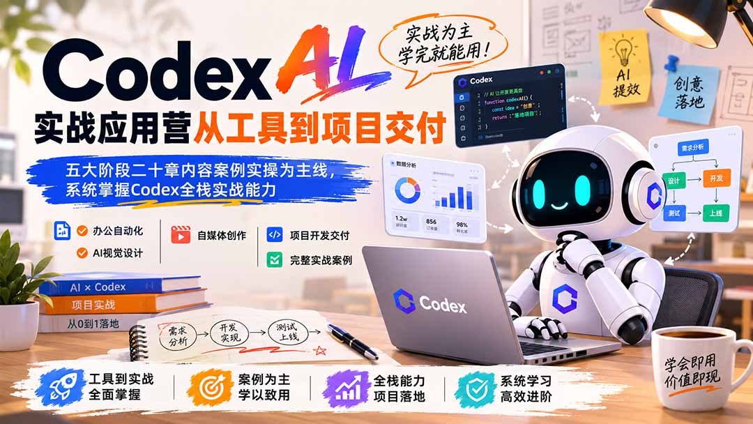 Codex AI实战应用营从工具到项目交付；五大阶段二十章内容案例实操为主线，系统掌握Codex全栈实战能力-超级会员网