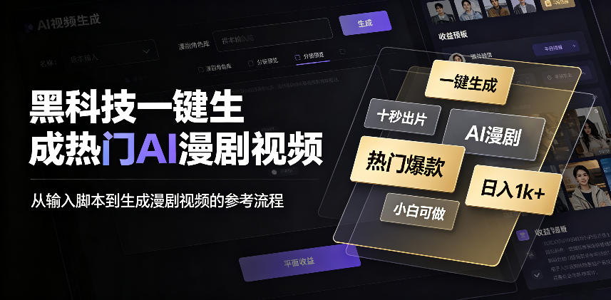 黑科技一键生成热门AI漫剧视频，十秒钟即可搞定，小白也能日入1k+【揭秘】-超级会员网