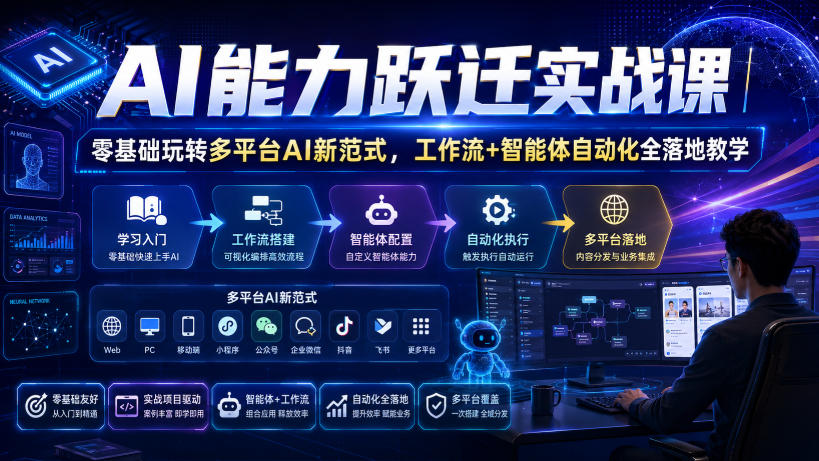 AI能力跃迁实战课｜零基础玩转多平台AI新范式，工作流+智能体自动化全落地教学-超级会员网