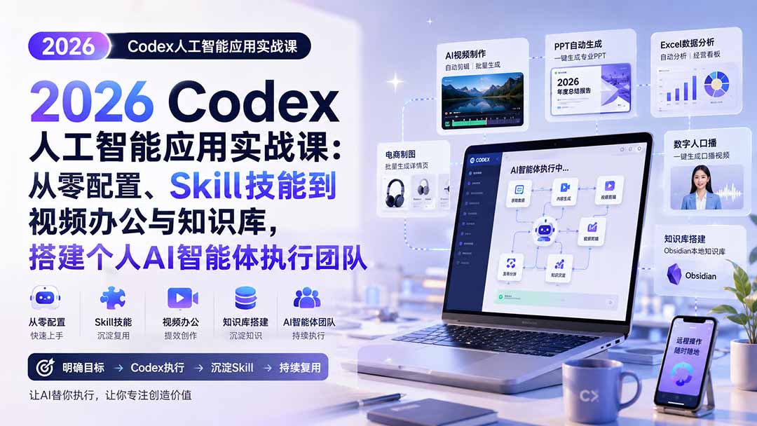 2026 Codex人工智能应用实战课：从零配置、Skill技能到视频办公与知识库，搭建个人AI智能体执行团队-超级会员网