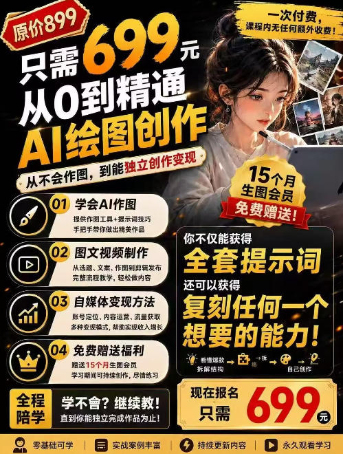 抖音10W粉丝博主的AI绘图教学，从0到精通AI绘图创作，从不会作图到能独立创作变现-超级会员网