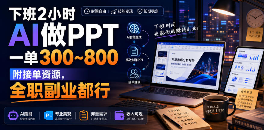 下班2小时AI做PPT，一单300~800，附接单资源，全职副业都行【揭秘】-超级会员网