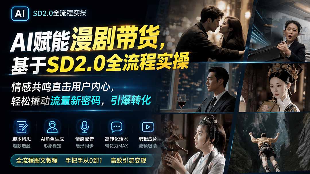 AI赋能漫剧带货，基于SD2.0全流程实操；情感共鸣直击用户内心，轻松撬动流量新密码，引爆转化-超级会员网