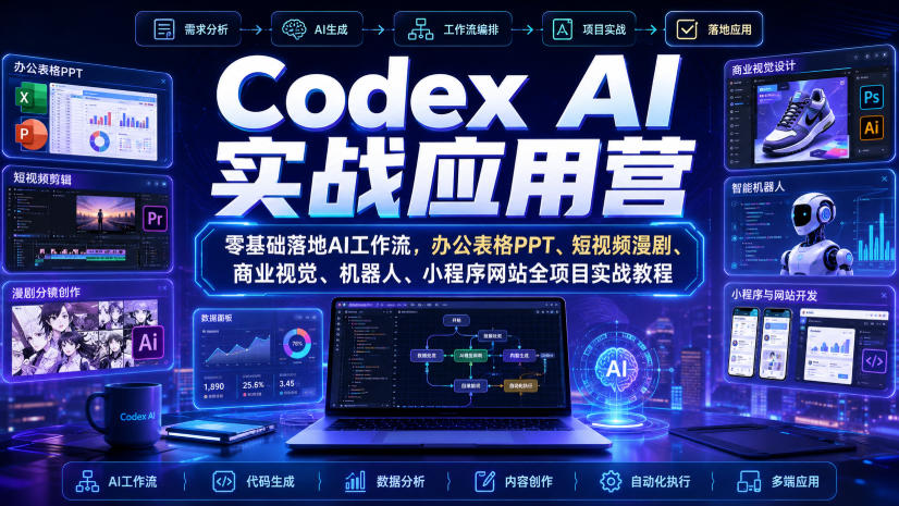Codex AI实战应用营｜零基础落地AI工作流，办公表格PPT、短视频漫剧、商业视觉、机器人、小程序网站全项目实战教程-超级会员网