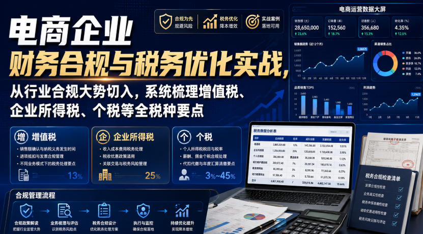 电商企业财务合规与税务优化实战，从行业合规大势切入，系统梳理增值税、企业所得税、个税等全税种要点-超级会员网