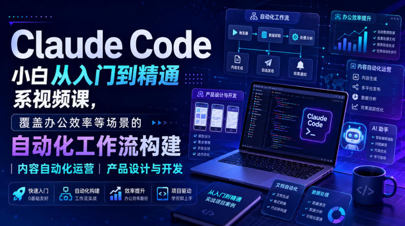 Claude Code小白从入门到精通系视频课，覆盖办公效率等场景的自动化工作流构建|内容自动化运营|产品设计与开发-超级会员网