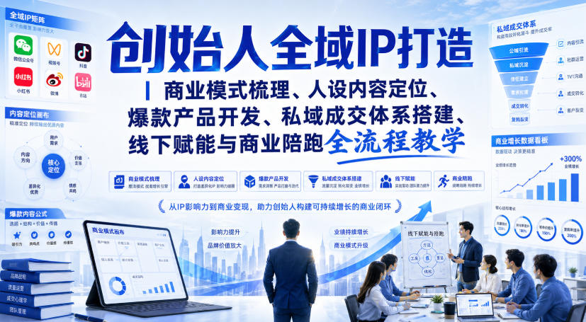 创始人全域IP打造｜商业模式梳理、人设内容定位、爆款产品开发、私域成交体系搭建、线下赋能与商业陪跑全流程教学-超级会员网