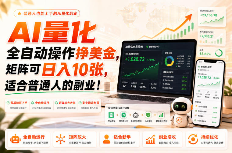 AI量化全自动操作挣美金，矩阵可日入10张，适合普通人的副业！【揭秘】-超级会员网