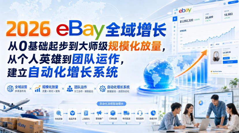 2026 eBay全域增长，从0基础起步到大师级规模化放量，从个人英雄到团队运作，建立自动化增长系统-超级会员网